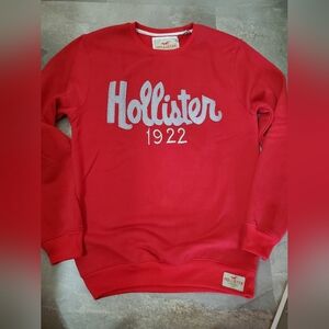 Hollister Long Sleeves Crewneck Men's Red Sweater. Grey Logo. Fleece In. Size L.